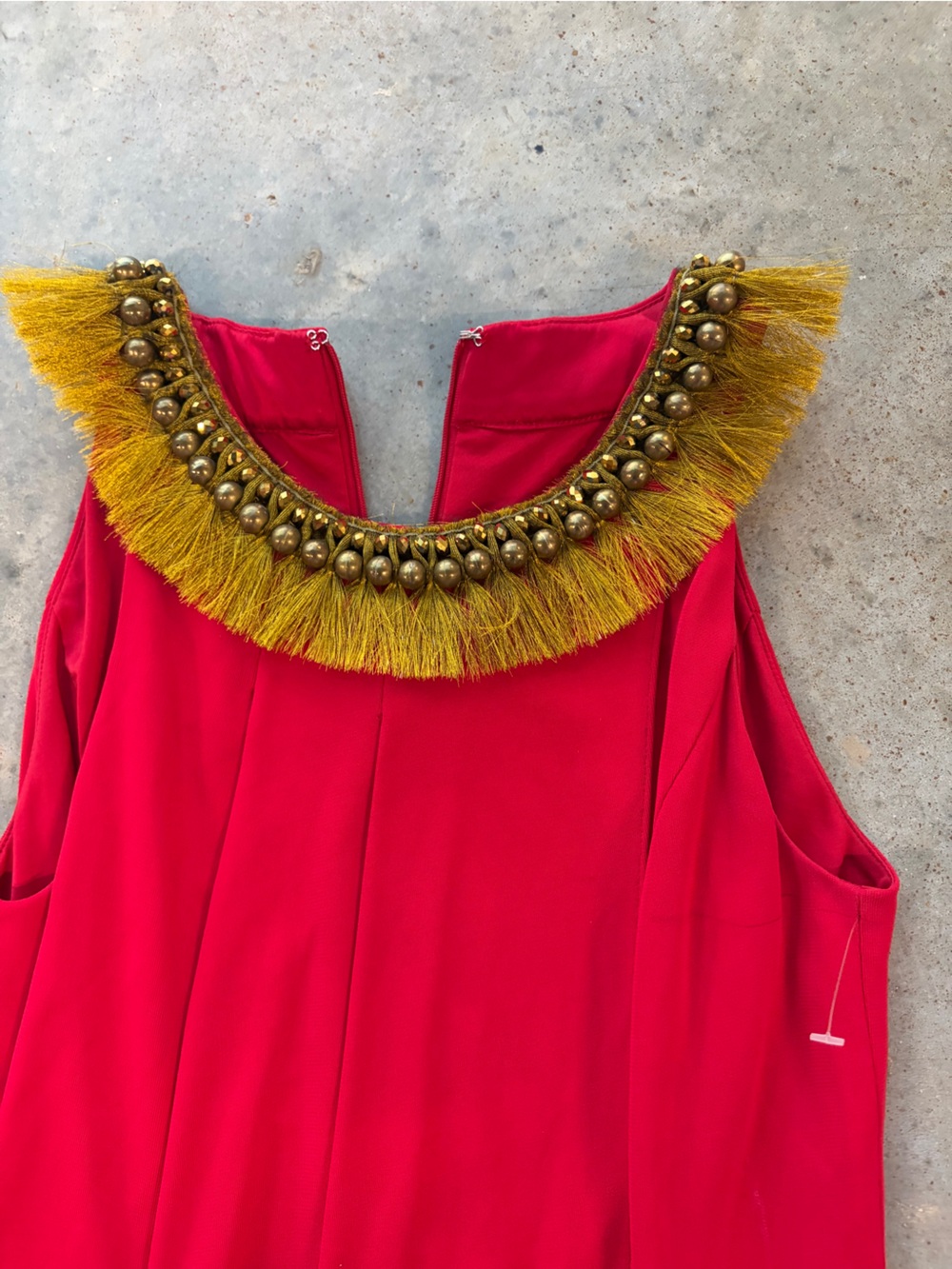 Kay Unger Red Gold Beaded Collar Tank Sheath Faux Wrap Dress Sz 4 - Picture 2 of 3